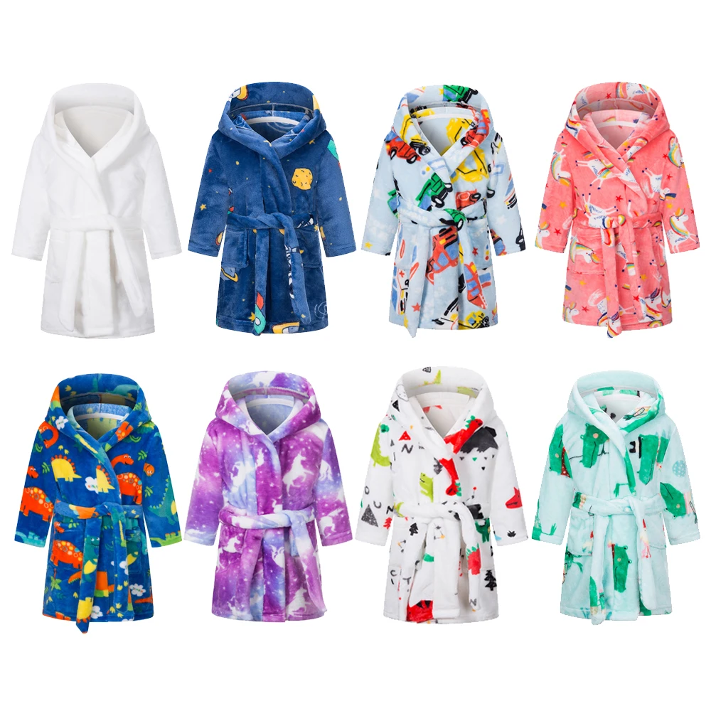 

1-12Year Winter New Unicorn Bath Robe For Girls Pajamas Animal Hooded Robes Children Dressing Gown Boys Sleepwear Kids Bathrobe