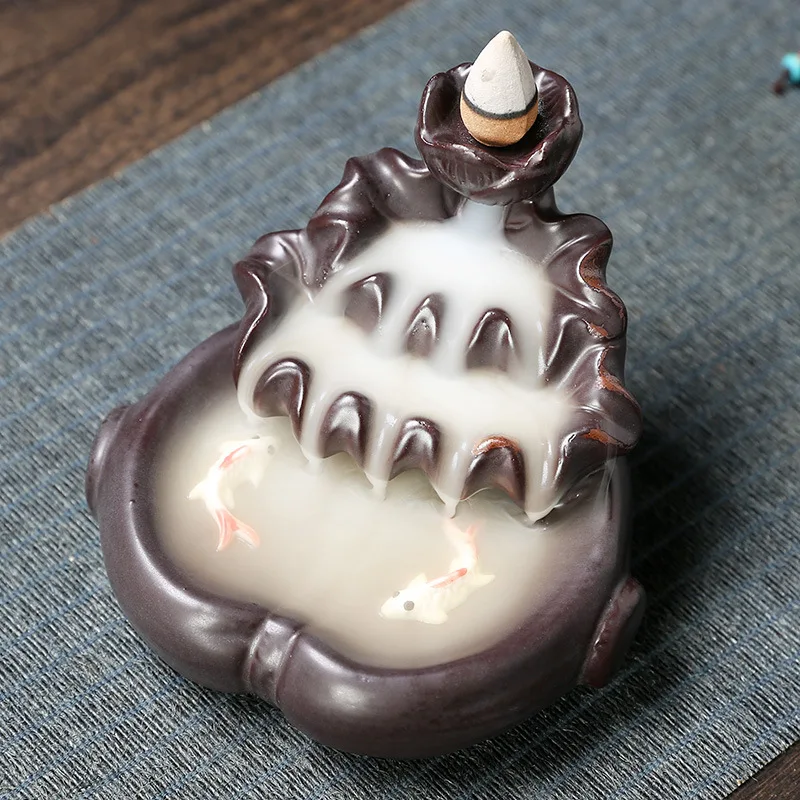 

Incense Waterfall Incense Burner Ceramic Dragon Decorative Game With 20pcs Mixed Incense Cones Waterfall Smoking room Decor