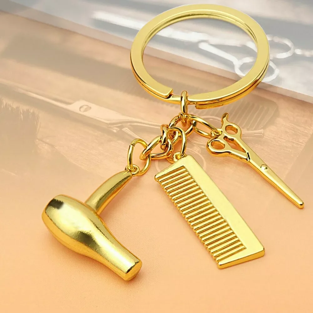 

Car Keychain Creative Key Ring Pendant Hairdresser Hair Dryer Scissor Comb Jewelry Gift Ornament