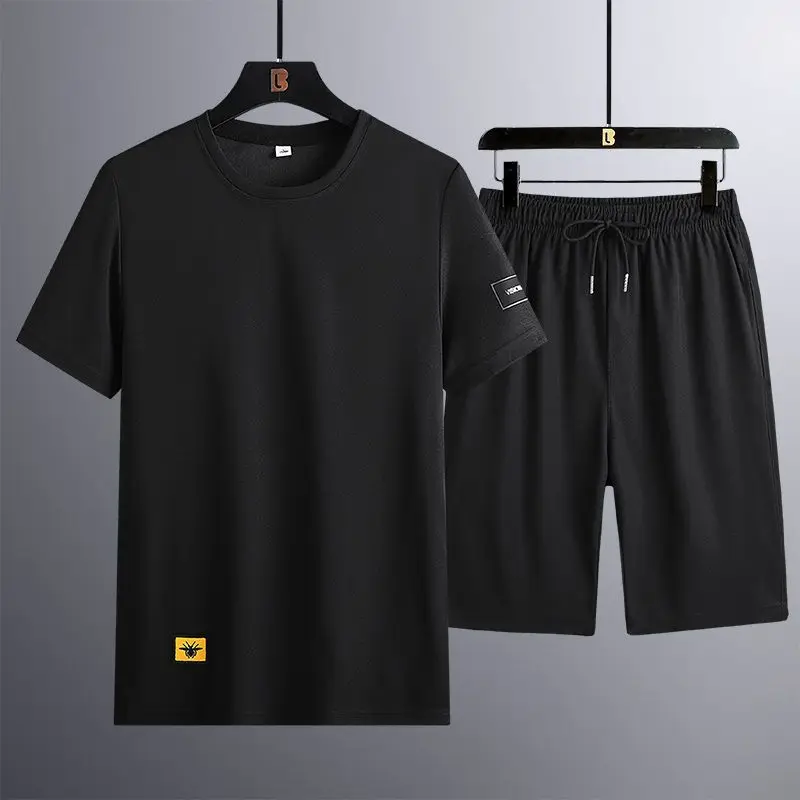 Men's Summer Casual Suit Loose Sports Suit Two-Piece round Neck T-shirt Youth Short Sleeve Shorts Clothes Men