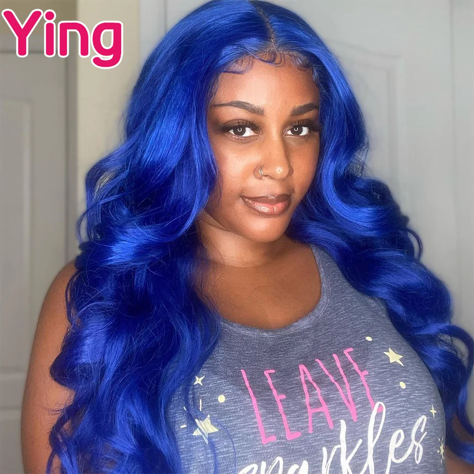 Sky Blue Colored Body Wave Wigs Transparent 13x6 Lace Front Human Hair Wigs for Black Women s PrePlucked 13X6 Lace Frontal Wigs
