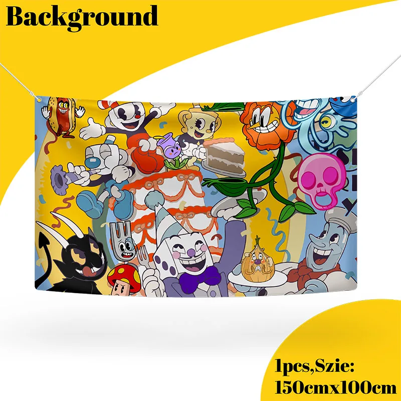 Принадлежности Для Дня Рождения Cuphead Желтый Фон Баннер Украшение Девочек