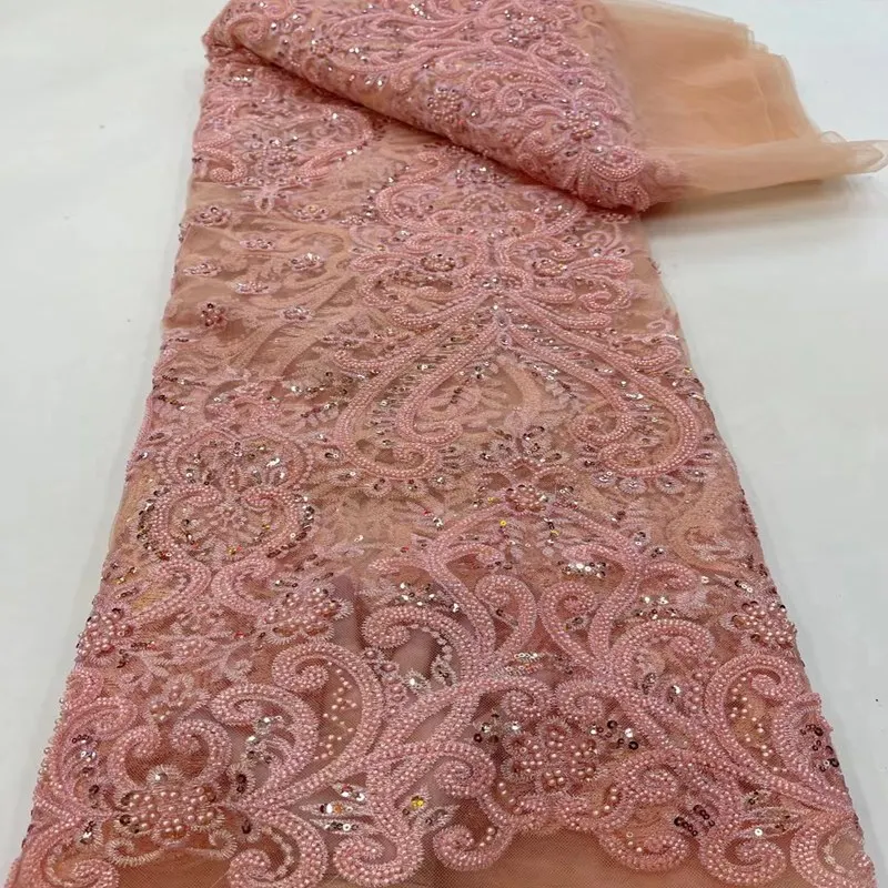 

Роскошная кружевная ткань с бисером, Высококачественная французская вышитая кружевная ткань с блестками TS1736