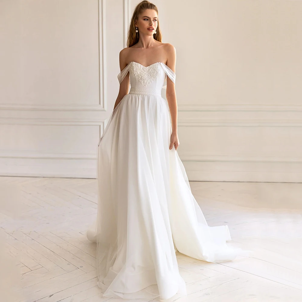 Кружевное свадебное платье Welove с открытыми плечами V-образным вырезом и