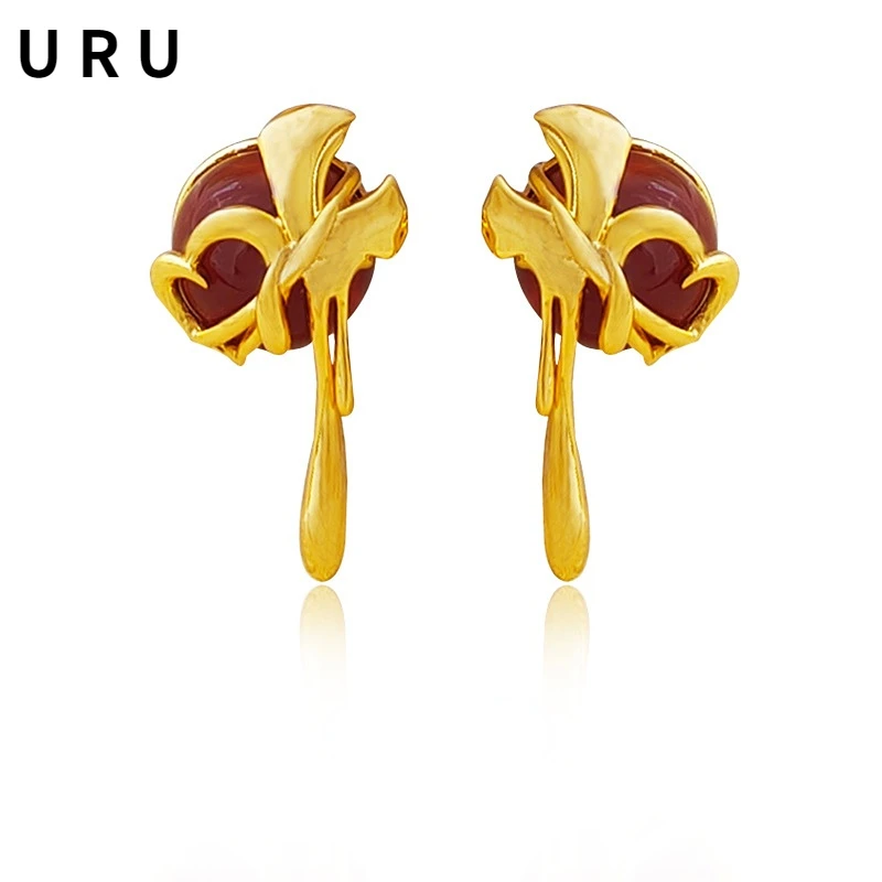 

Fashion Jewelry 925 Silver Needle Red Agate Earrings 2022 Trend New Elegant High Qulaity Copper Stud Earrings For Women Gift