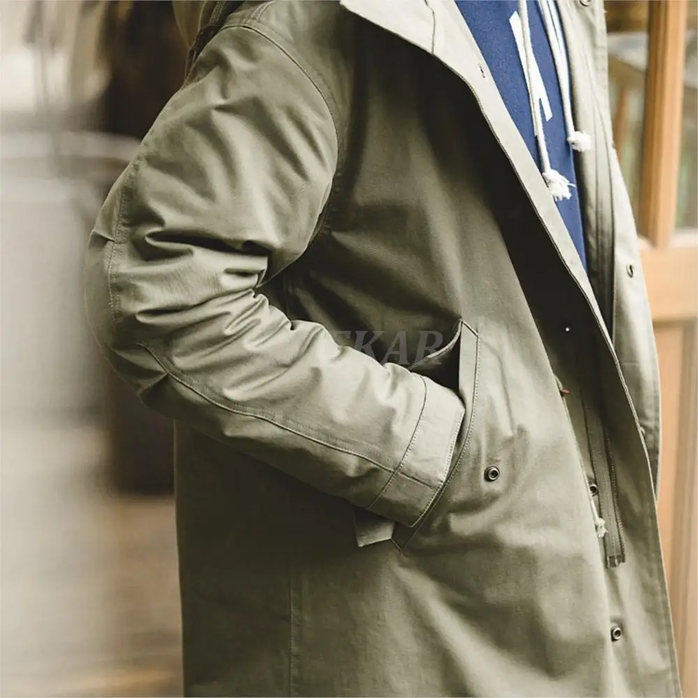 2023 Men's Thick Hooded Fishtail Cotton Coat Plus Velvet Parka Jacket Army Green Windbreaker Winter Autumn Men Trench Coat