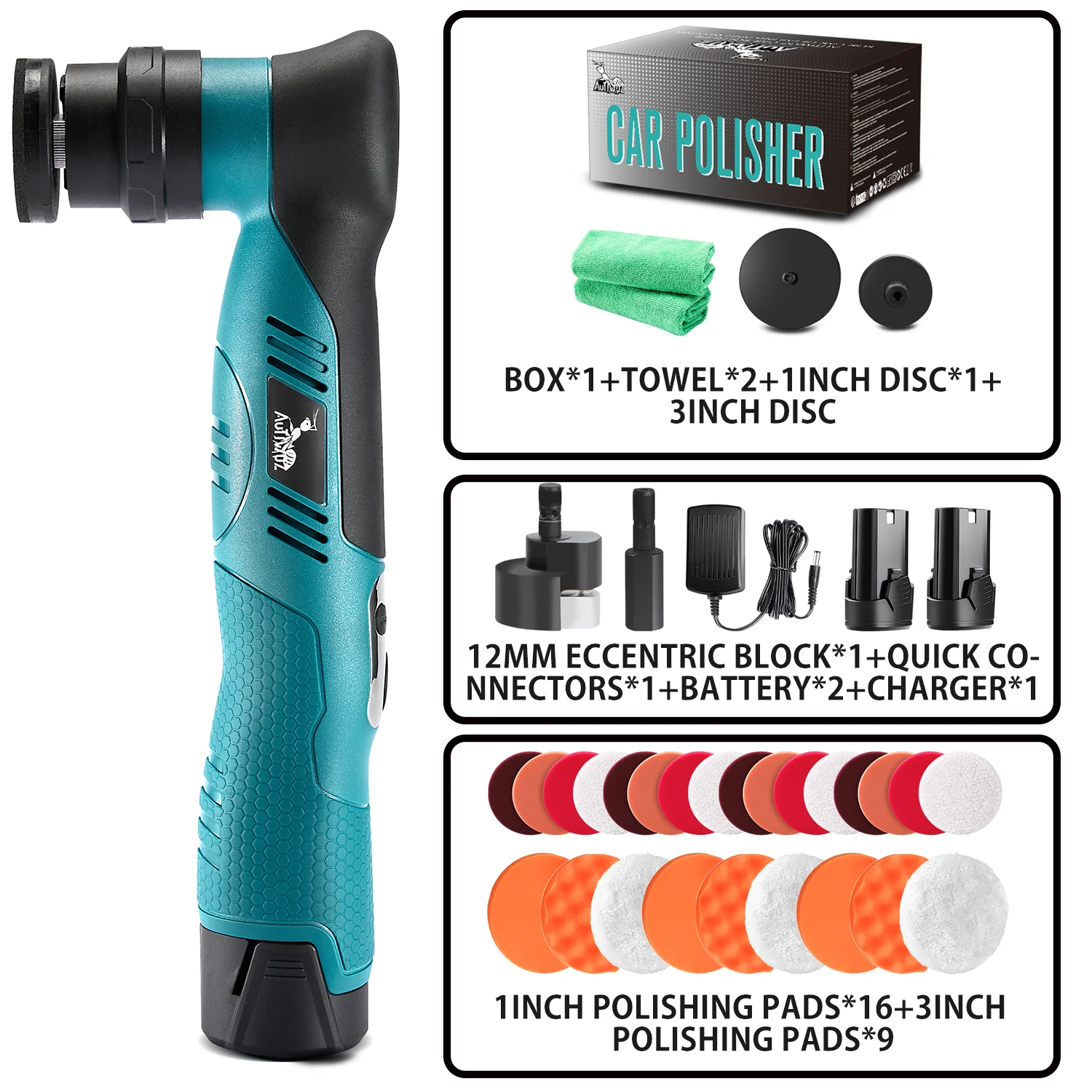 

AUTIWOZ W02PO62 12 В Беспроводной электрический автомобильный полировщик Мини-беспроводной инструмент для детализации с 6 настройками скорости, полировка двойного действия