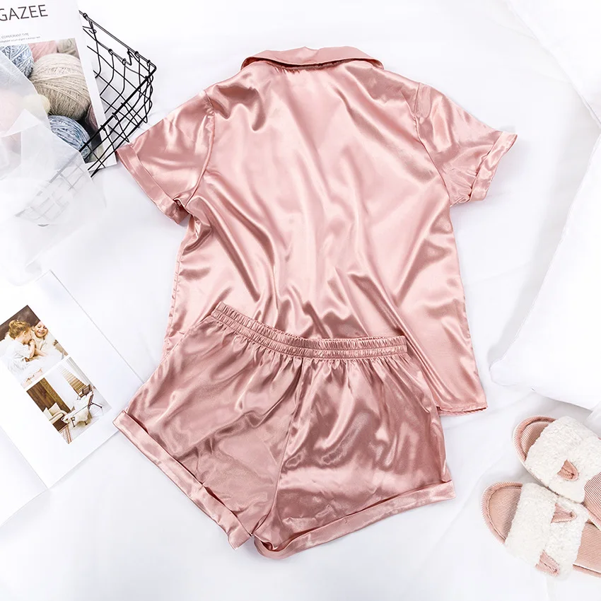 High Quality Pajamas For Women Short Sleeves Silky Satin Lady Pijamas 2 Piece Sets Sleepwear Girls Nightgown