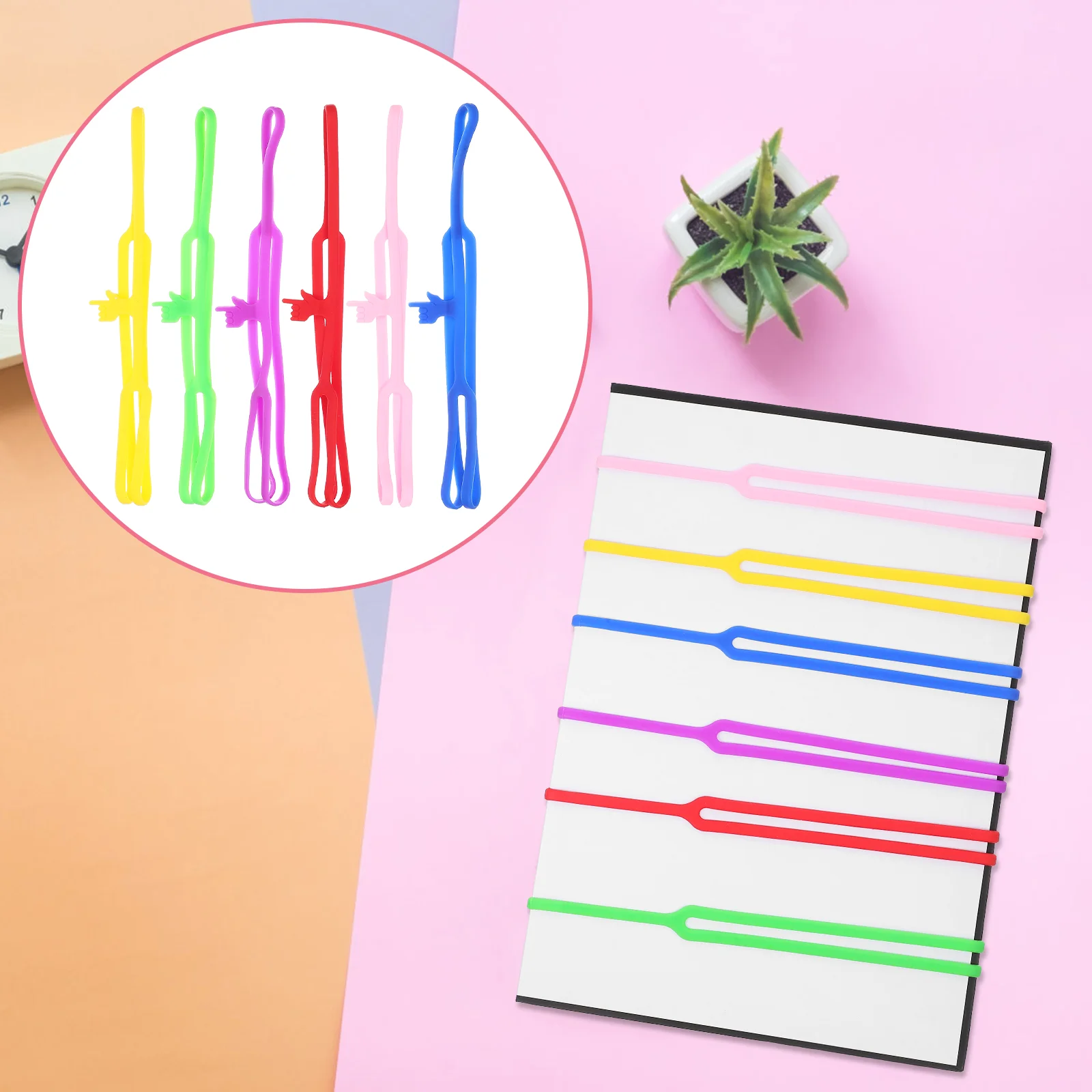 

6Pcs Book Marker Funny Bookmarks Household Silicone Bookmarks Elastic Book Marking Clips