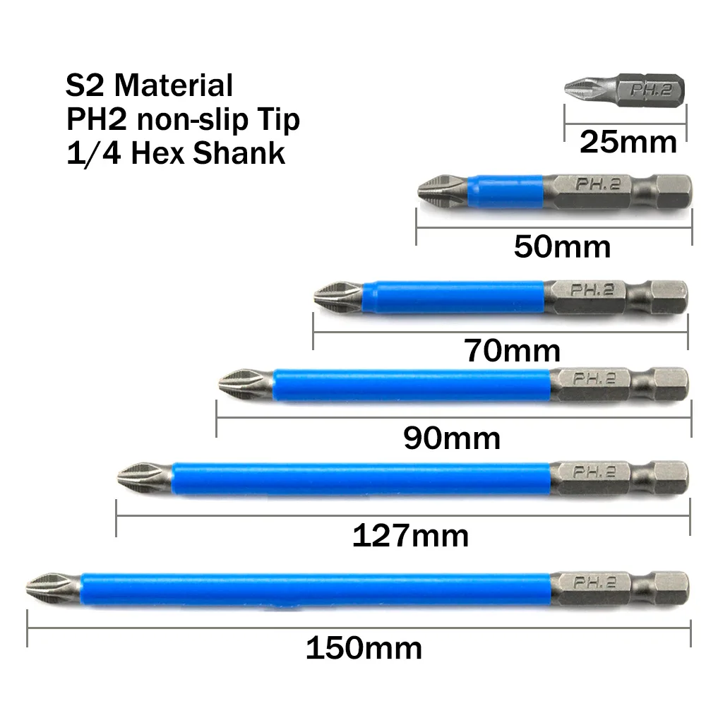 

2PCS PH2 Cross bit drill Head Screwdriver Bits Hand Tools Anti Slip Electric Hex Shank Magnetic Screwdriver Drill S2 steel