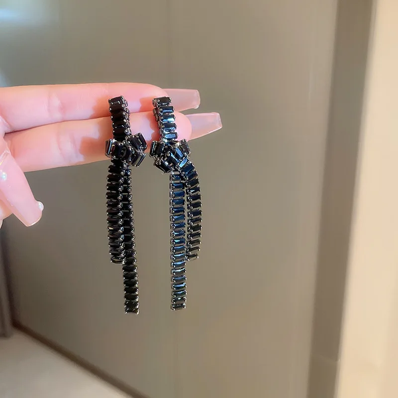 

KAITIN Fashion Long Tassel Crystal Drop Earrings For Women Geometric Knot Full Rhinestone Earrings Statement Jewelry Gifts