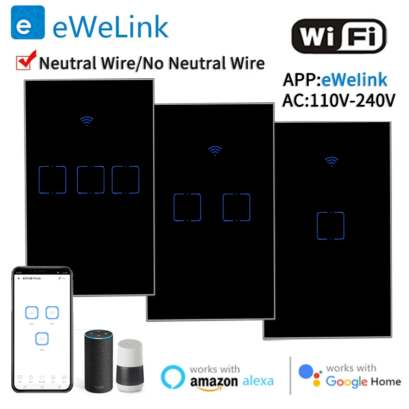 

Szaoju Wifi Smart Switch EWelink Smart Life App Control Light Switch No Need Neutral Wire 110V 220V For Alexa Google Home