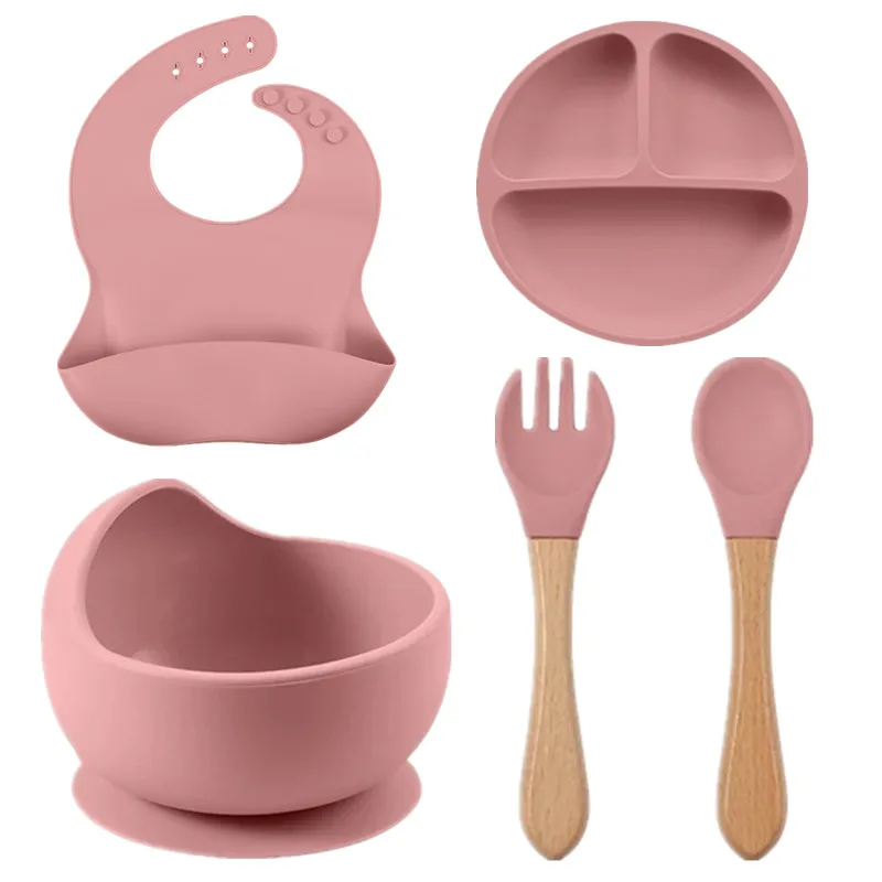 Baby Silicone Bowl Divided Plate Feeding Bowl Straw Cup Fork