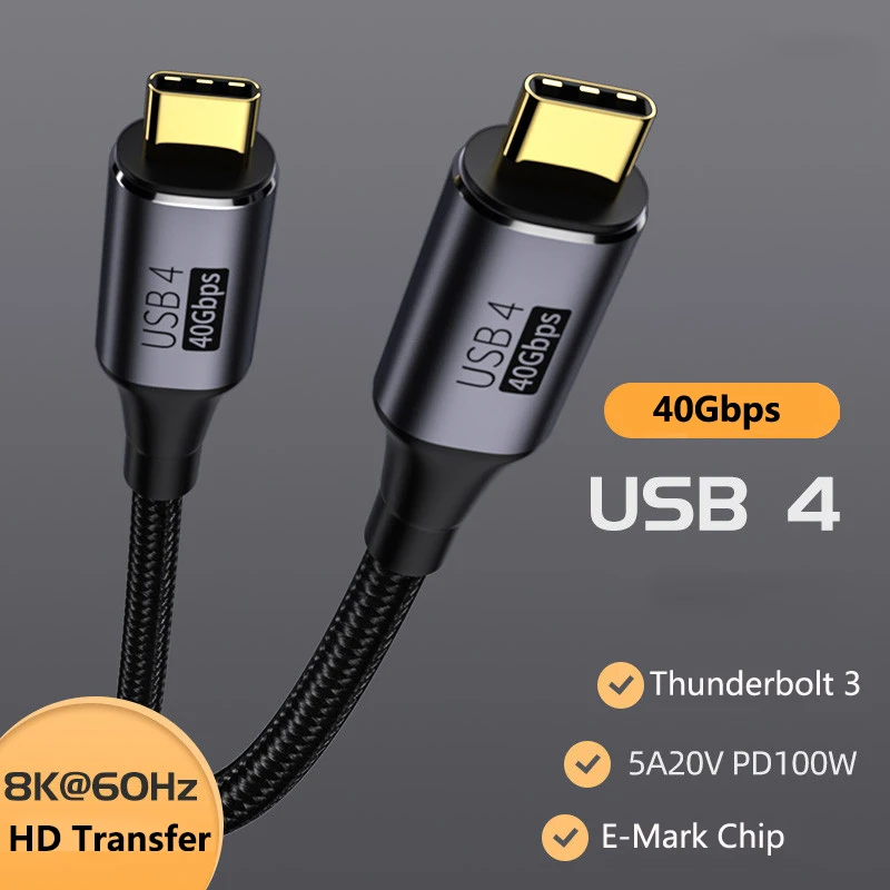 

USB4 Type C Cable 40GBps 8K@60HZ USB C Data Transfer PD 100W Fast Charging Type-C Charge Cable for Apple Macbook Huawei Matebook