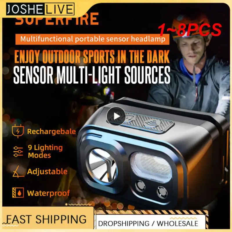 

1~8PCS HL23 Mini Super Bright LED Headlamp Induction Headlight USB C Rechargeable Portable Head Flashlight Camping Fishing