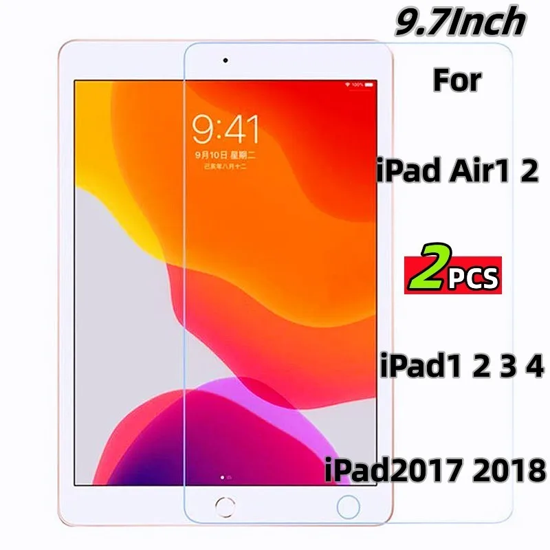 

Tempered Glass For Apple iPadPro iPad2018 2017 iPad4 3 2 1 Air2 Air1 iPad6 iPad5 9.7-inch Tablet Screen Protective 2pcs Film
