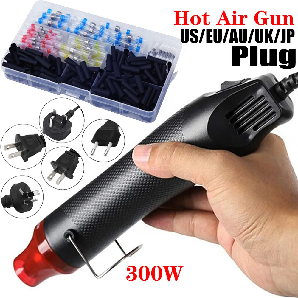Mini pistola de aire caliente eléctrica de mano, 300W, 300 piezas, tope termorretráctil para manualidades, envoltura de PVC retráctil en relieve