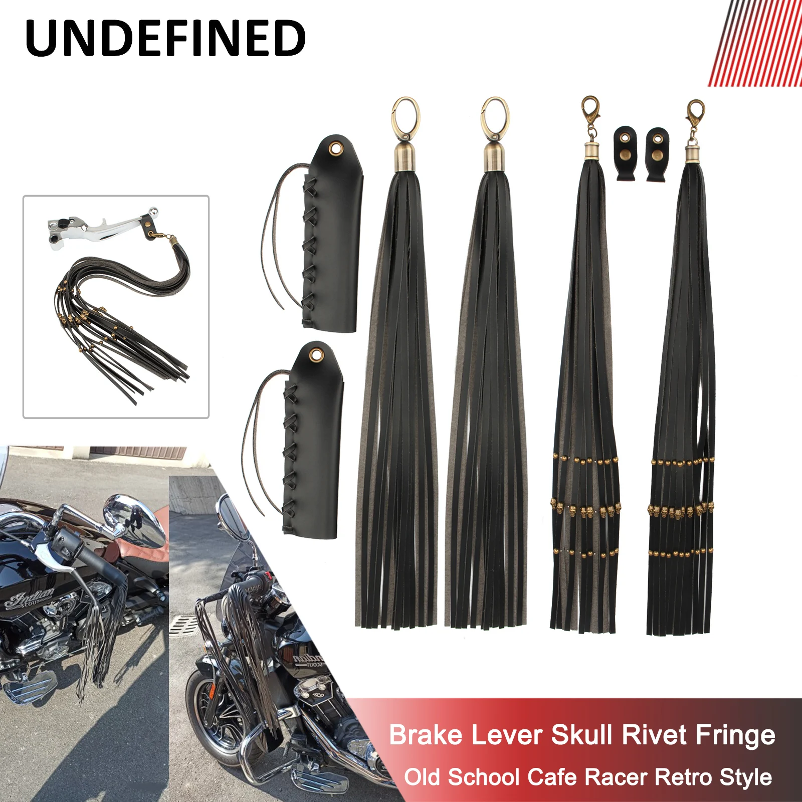 

Motorcycle Brake Clutch Lever PU Leather Cover Skull Rivet Fringe Cafe Racer Tassels for Harley Indian Scout Bobber Chief Bikes