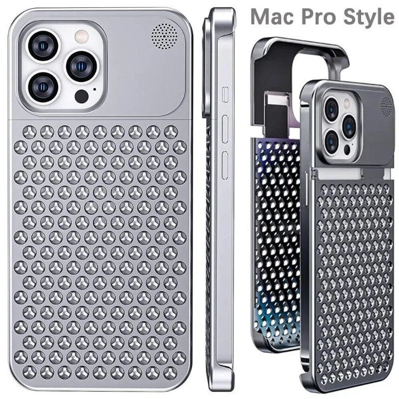 

Алюминиевый металлический чехол для ароматерапии для iPhone 15 14 Plus 13 12 Pro Max, ароматный полый рассеивающий тепло, бескаркасный охлаждающий чехол