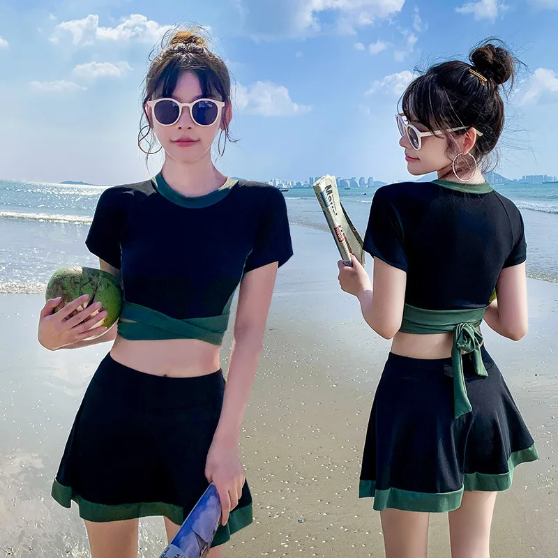 

Новинка 2023, женский купальный костюм, соблазнительная юбка с разрезом, сборка с маленькой грудью, Корейская свежая приталенная Фея для студентов