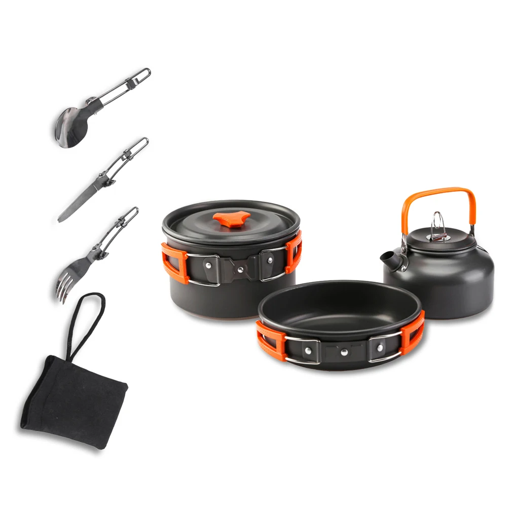 

7 шт./компл. кухонная утварь для кемпинга на открытом воздухе, на 2-3 персоны, чайник, кастрюля, изолированная столовая посуда, столовая посуда,...