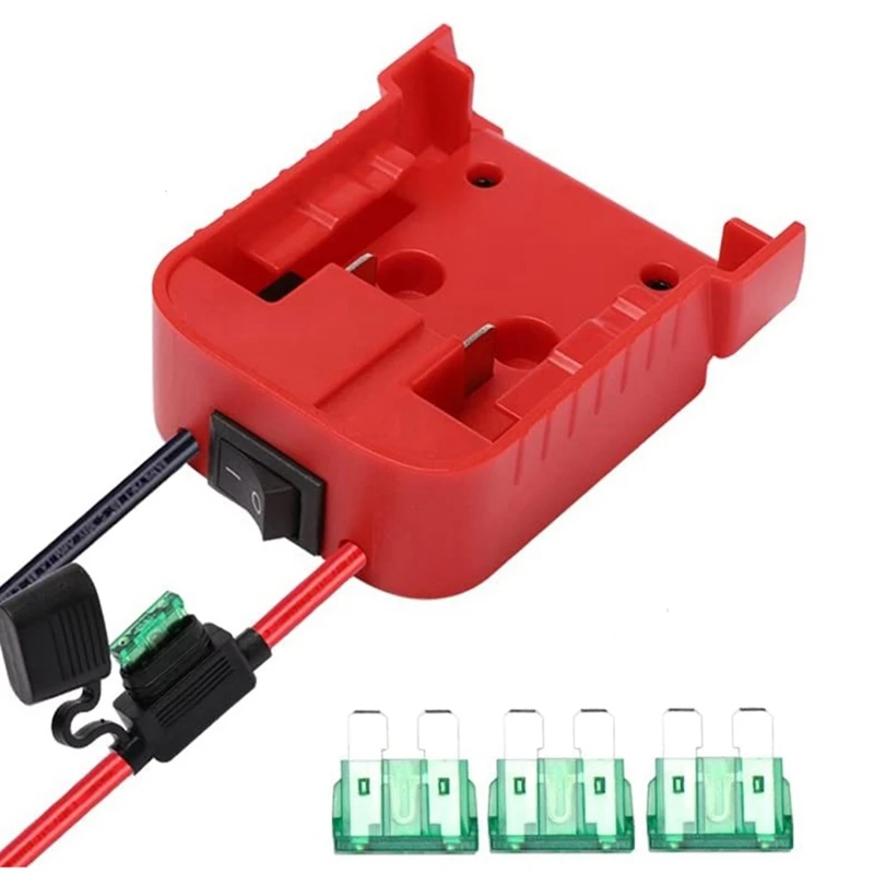 

Battery Adapter With Fuse Built-In Switch 30A Fuses Set Power Wheel Adapter New Red For Milwauke 18V To Dock Holder 14Awg