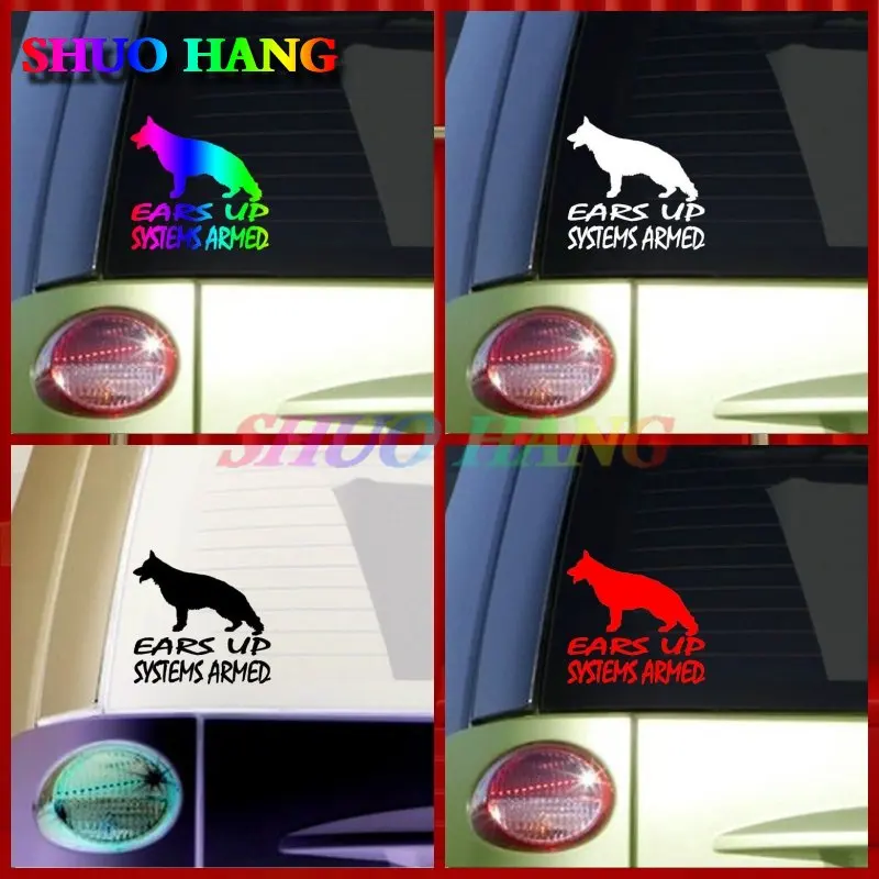 

German Shepherd Ears Up Systems Armed Sticker Schutzhund Decal Vinyl Car Accessories Window Pickup 4x4 Car Stickers