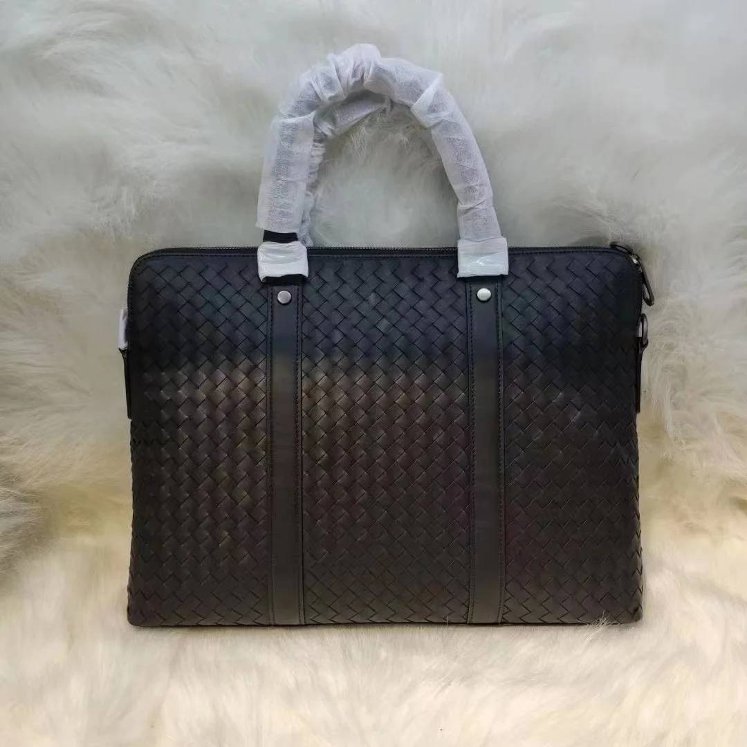 Men's Briefcases Classic Plaid Genuine Leather Laptop Bag Computer Luxury Briecases Bags for Document Leather Messenger Lotes