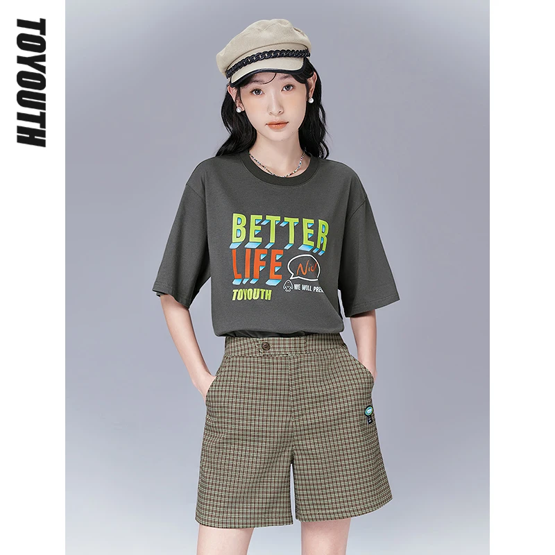 

Toyouth Women T-shirts 2022 Summer Short Sleeve O Neck Loose Tees Letter Print 100% Cotton Breathable Casual Chic Streetwear Top