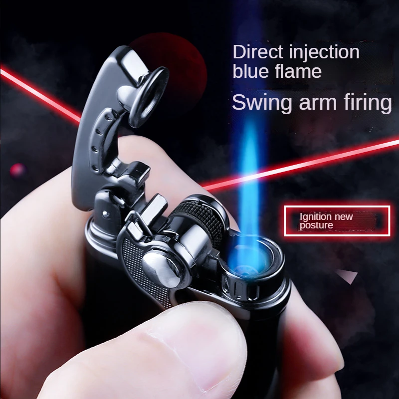 

Inflatable Lighter Windproof Straight To Blue Flame Creative Rocker Personality Gas Grinding Wheel Tide Smoking Accessories