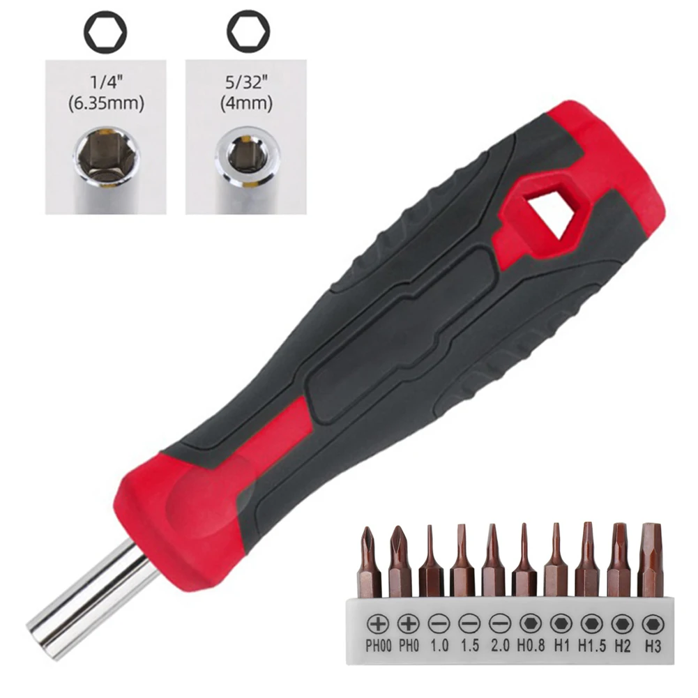 

Practical Screwdriver Bit Hand Tools 11pcs 6.35mm 4mm Chrome Vanadium Steel Comfortable Grip Rubber Non-slip Handle