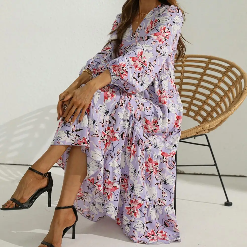 

Dress Up Polyester Elegant A-Line Floral Print Long Dress for Vacation