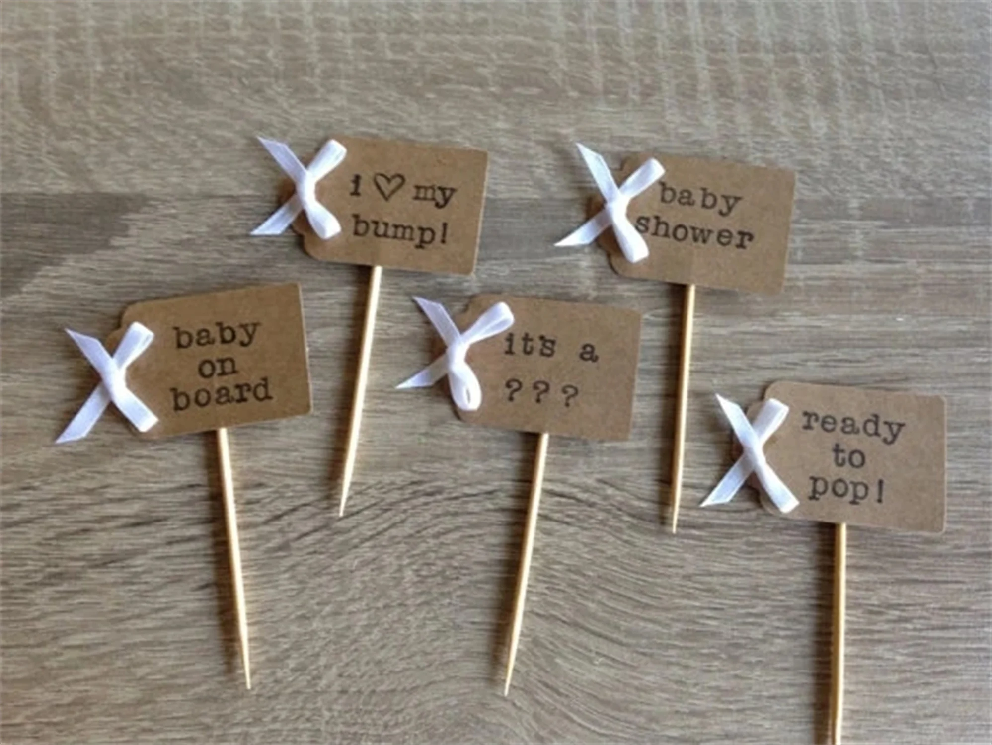 

Customized Any Text Baby Shower Kraft Cupcake Toppers Wedding Baptism Birthday Party Decoration Doughnuttoothpicks