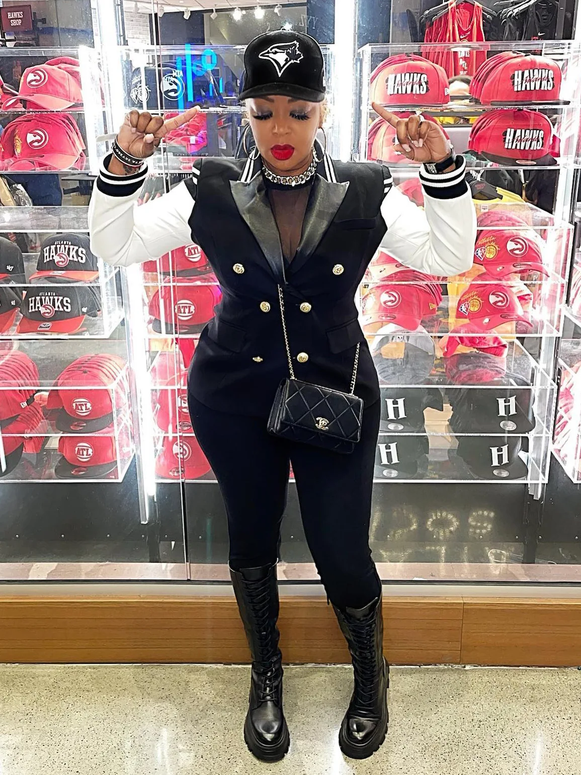 DEARIRIS PU Leather Splicing Baseball Jacket Metal Buckle Slim Suit Jacket