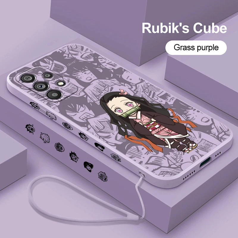

Anime Demon Slayer Cartoon Liquid Left Rope Phone Case For Samsung A73 A53 A33 A52 A32 A23 A22 A71 A51 A21S A03S A50 A30 5G Capa