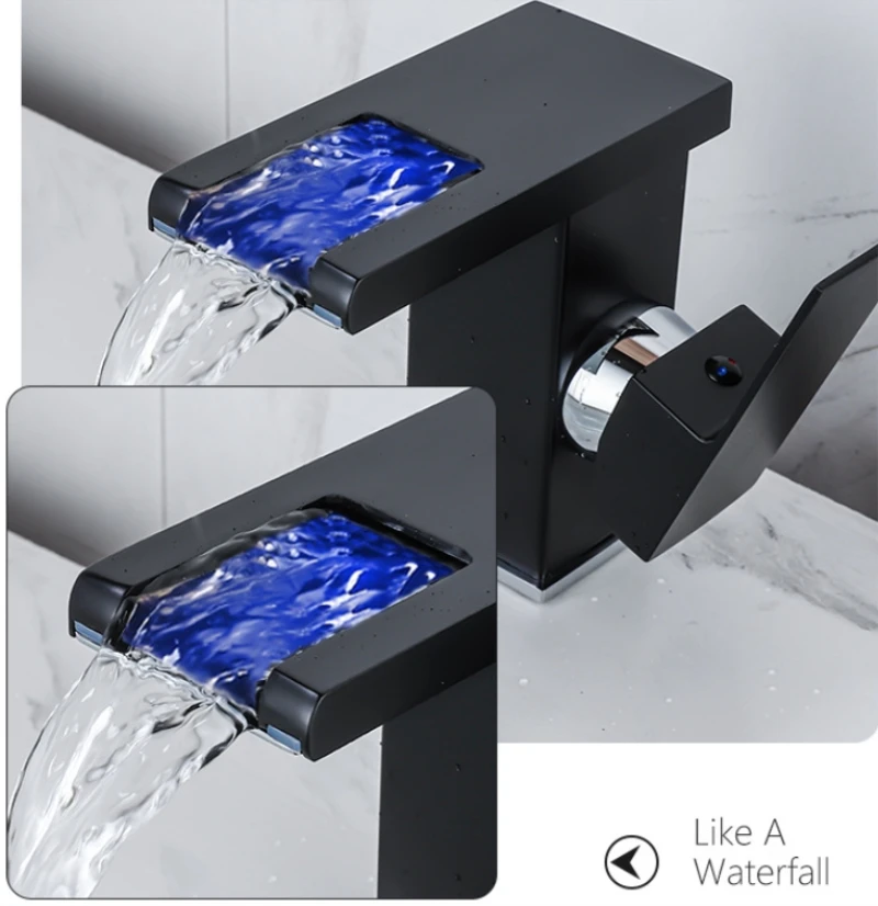 Латунный Смеситель для раковины светодиодный кран Водопад ванной комнаты