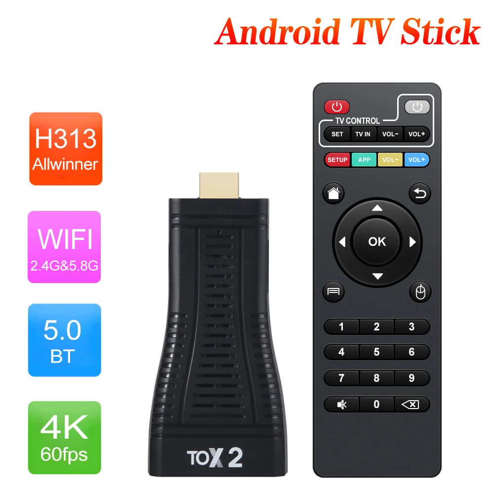 

TOX2 TV Stick TV Box Android 10 2GB 16GB Allwinner H313 Quad Core 2.4G&5G Dual Wifi 100M BT5.0 4K Smart Media Player TV Dongle