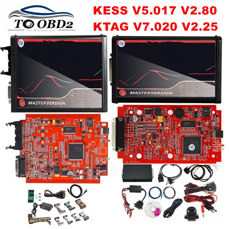 KESS SW V2.80 V5.017 версия для ЕС онлайн Версия KTAG V2.25 V7.020 4 светодиода красная печатная плата kess V2 5,017 красная ktag 7,020 без токов ограничено