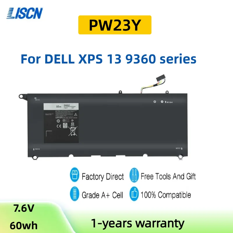 PW23Y аккумулятор для ноутбука DELL XPS 13 серии 9360 перезаряжаемые запасные части RNP72 TP1GT