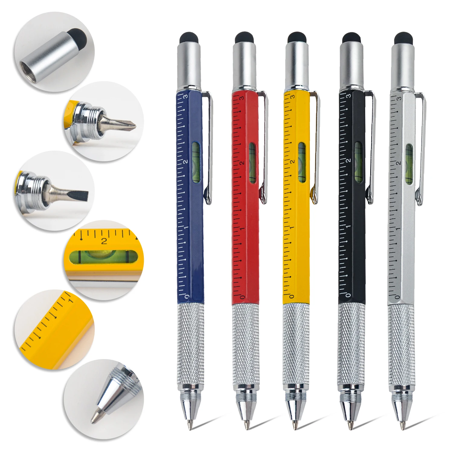 

7In1 Multifunction Handheld Screwdriver Tool Ballpoint Pen Measure Technical Ruler Screwdriver Touch Screen Stylus Spirit Level