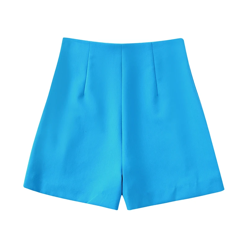 

KEYANKETIAN Ladies Lake Blue High Waist Shorts 2022 Commuter Style Double Breasted Decorative Fashion Women's Straight Pants
