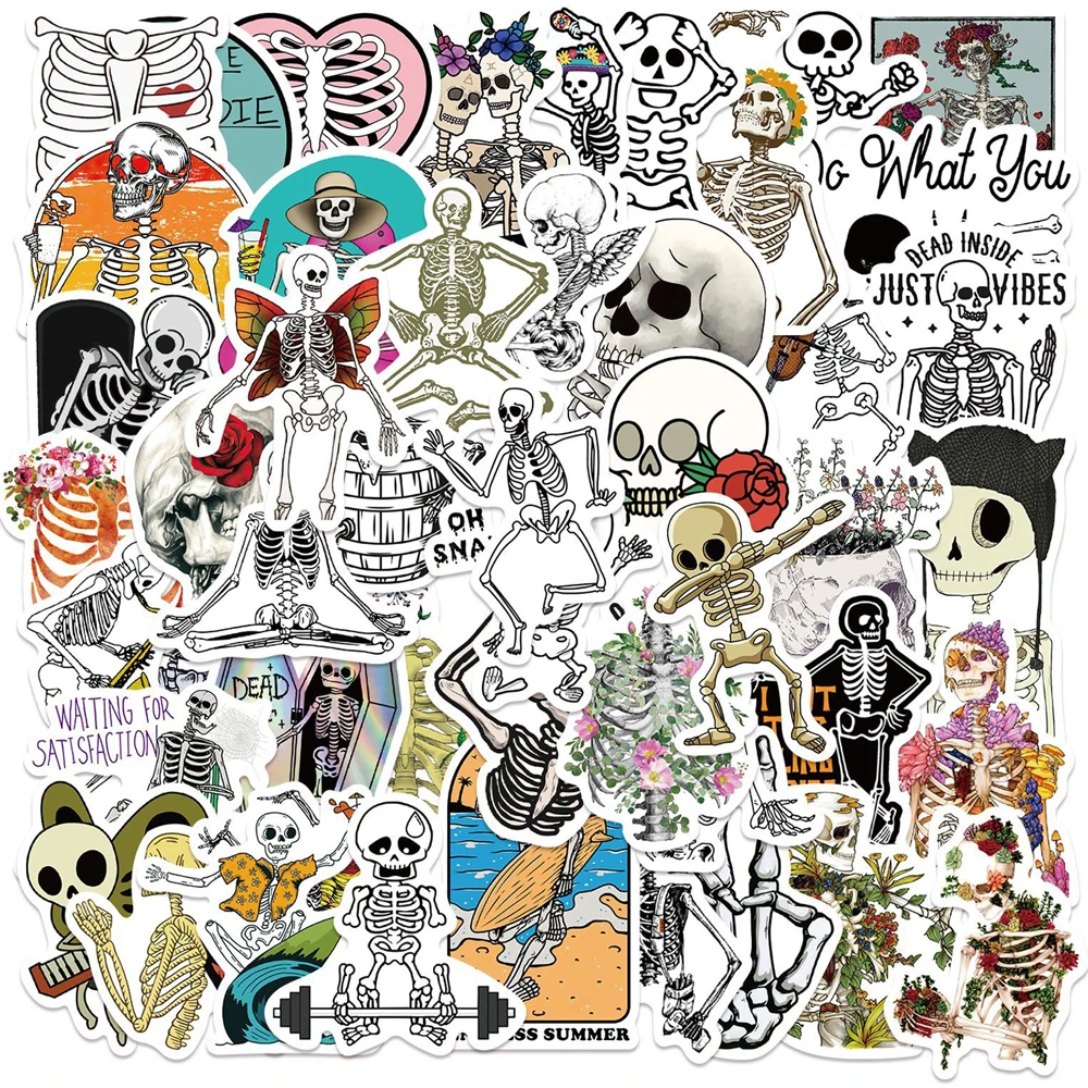 

10/30/50pcs Gothic Creative Art Terror Skeleton Stickers Cartoon Decal Skateboard Laptop Luggage Car Bike Funny Sticker Kid Toy