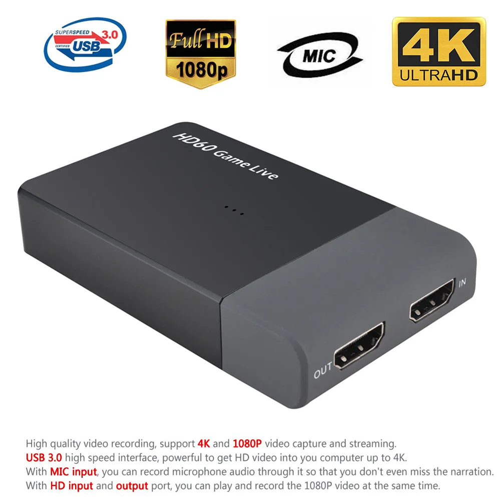 

Карта видео 4K 1080P, USB, HDMI-совместимая, классические цвета, простой несимметричный ключ для игр, живого захвата, потокового вещания