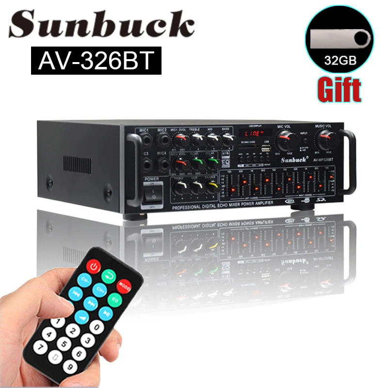 

2000W 326BT 5.0 Bluetooth Audio Power HiFi Amplifier 12V/220V AV Amp Speaker 2 Channel 4 Micro for Car Home Theater Sound System