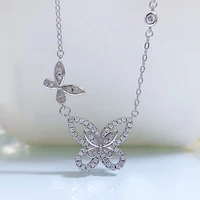 2022 new 925 silver butterfly necklace hollow single double butterfly necklace clavicle chain ins wind