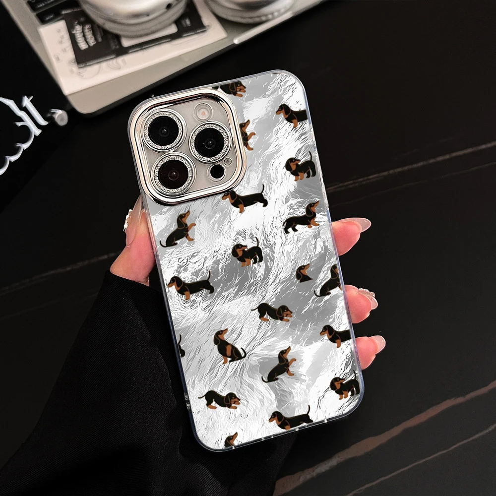 Забавный чехол с собачками на весь экран для iPhone 16 13 15 14 Pro Max, чехол для телефона 17 15 12 14 11 XS Plus с гальваническим покрытием линз, противоударный чехол-футляр (art.: 3920d8a850f05) - 3920d8a850f05