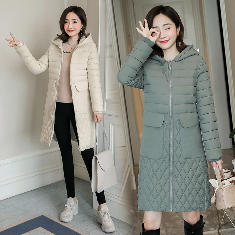 Korean Fashion Warn Down Parkas Women Hooded Winter Jacket Slim Down Cotton Long Coat Solid Casual Female Oversize Thick Outwear