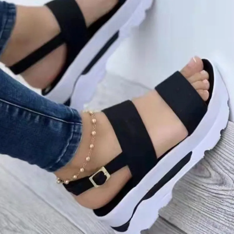 

Сандалии женские с открытым носком, дышащие Нескользящие босоножки на танкетке, обувь с пряжкой, лето 2023