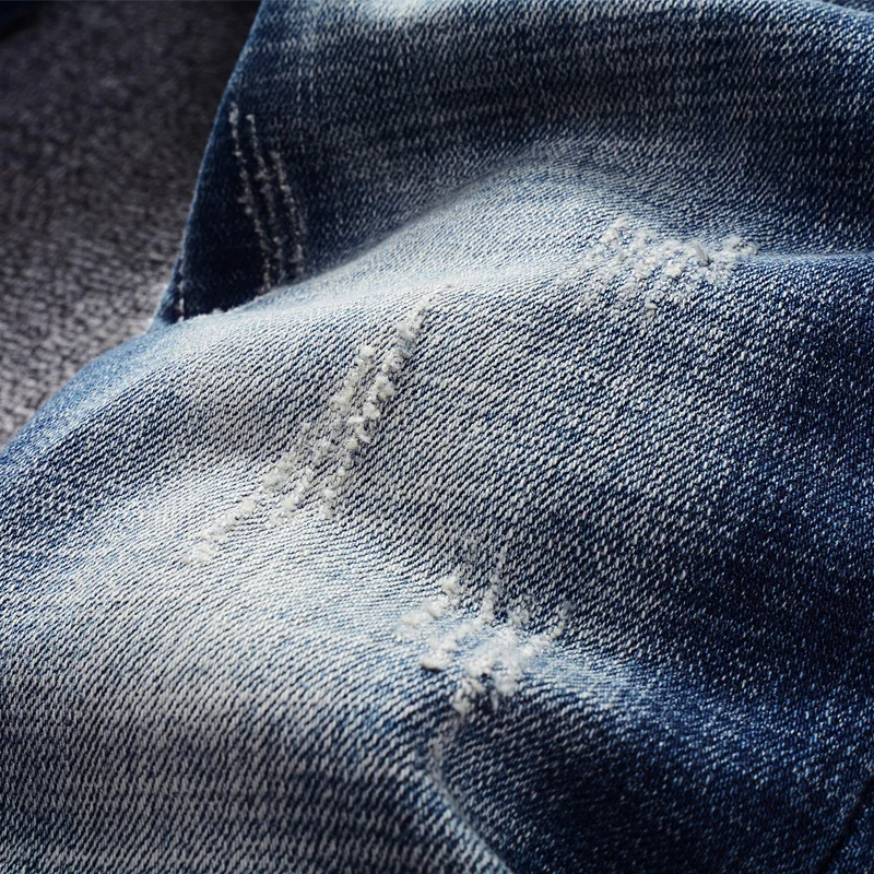 Fashion Designer Men Jeans Retro Dark Blue Elastic Slim Ripped Jeans Men Casual Trousers Embroidery Vintage Denim Pants Hombre