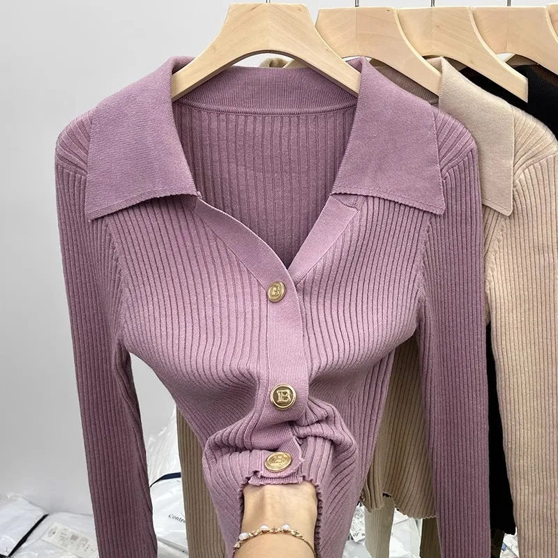

Sandro Rivers Short Polo Collar Knitted Bottom Shirt Fall And Winter Ladies Unique Inner Tops